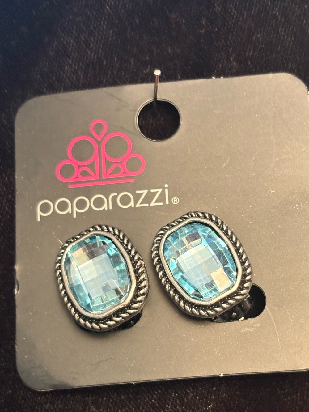 paparazzi Blue Oval Faceted Glass clip on  Earrings